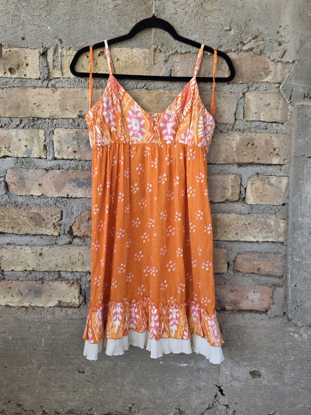 Y2K SO "Wear It Declare It" Orange Floral Boho Mini Dress - Size M